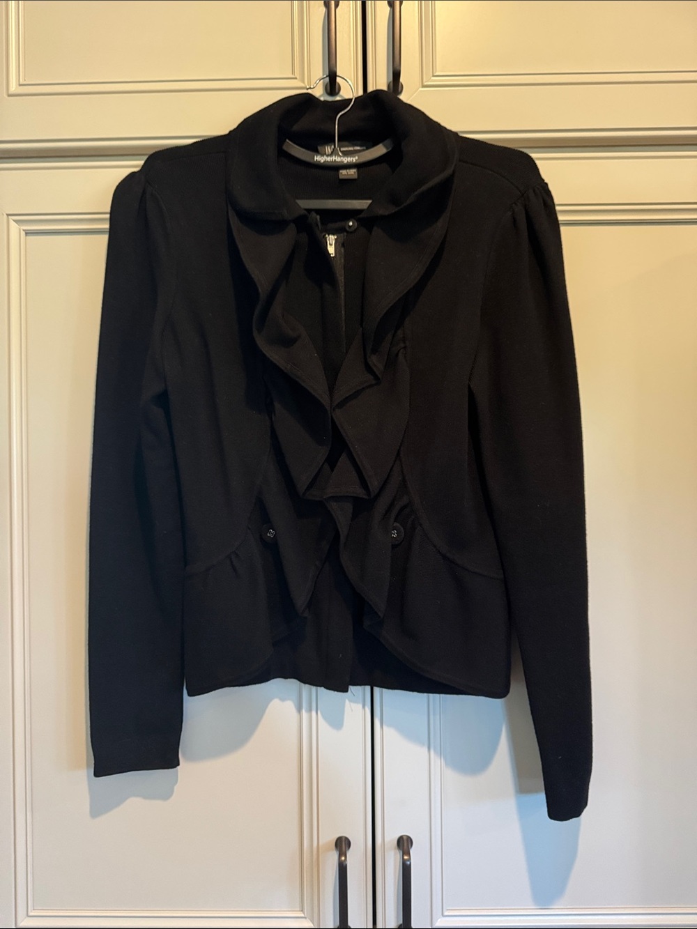 INC International Concepts Black Ruffle-Front Cardigan